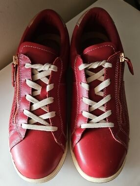 Earth Red ETNETTA Leather Lace-Up Sneaker with Side Zip Detail (New $98) Sz 10 M